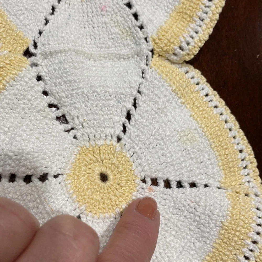 Vintage Hand-Crocheted Dresser Scarf Or White and Yellow Table Runner!